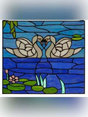 River of Goods Swan Stained Glass Window Panel, 16"L x 0.25"W x 14"H, NWT 🦢